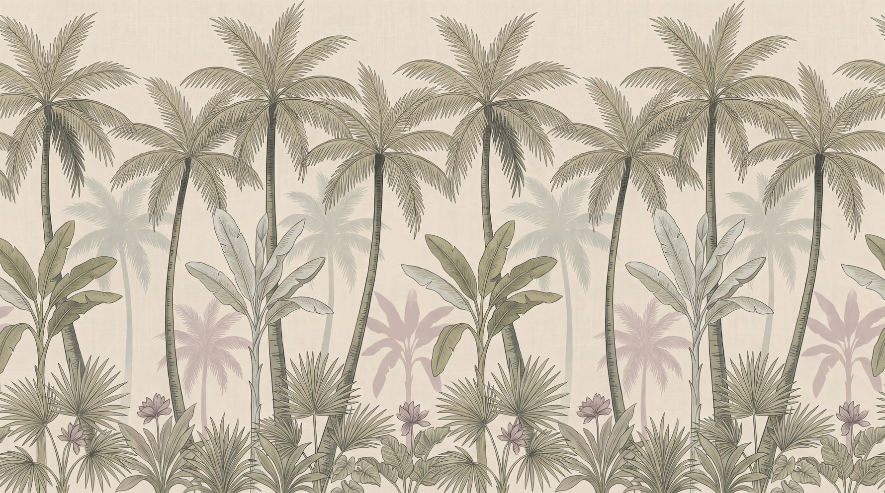 Linen Grove Beige Tropical Wallpaper - Palm Tree Jungle Botanical Vintage Peel and Stick Wall Mural - Design