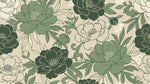 Linen Peony Green Floral Wallpaper - Sage Green Vintage Flower Wallpaper Peel and Stick - Design