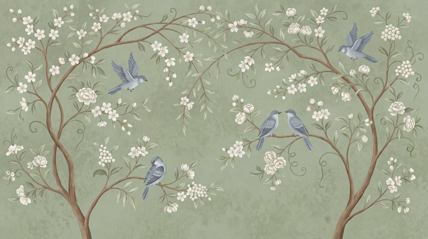 Linen Sonnet Green Chinoiserie Wallpaper - Sage Floral Wall Mural Peel and Stick Vintage Botanical - Design