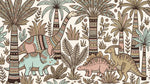 Little Explorer - Beige Dinosaur Wallpaper for Kids - Boho Jungle Nursery Palm Tree Peel and Stick Mural - Design