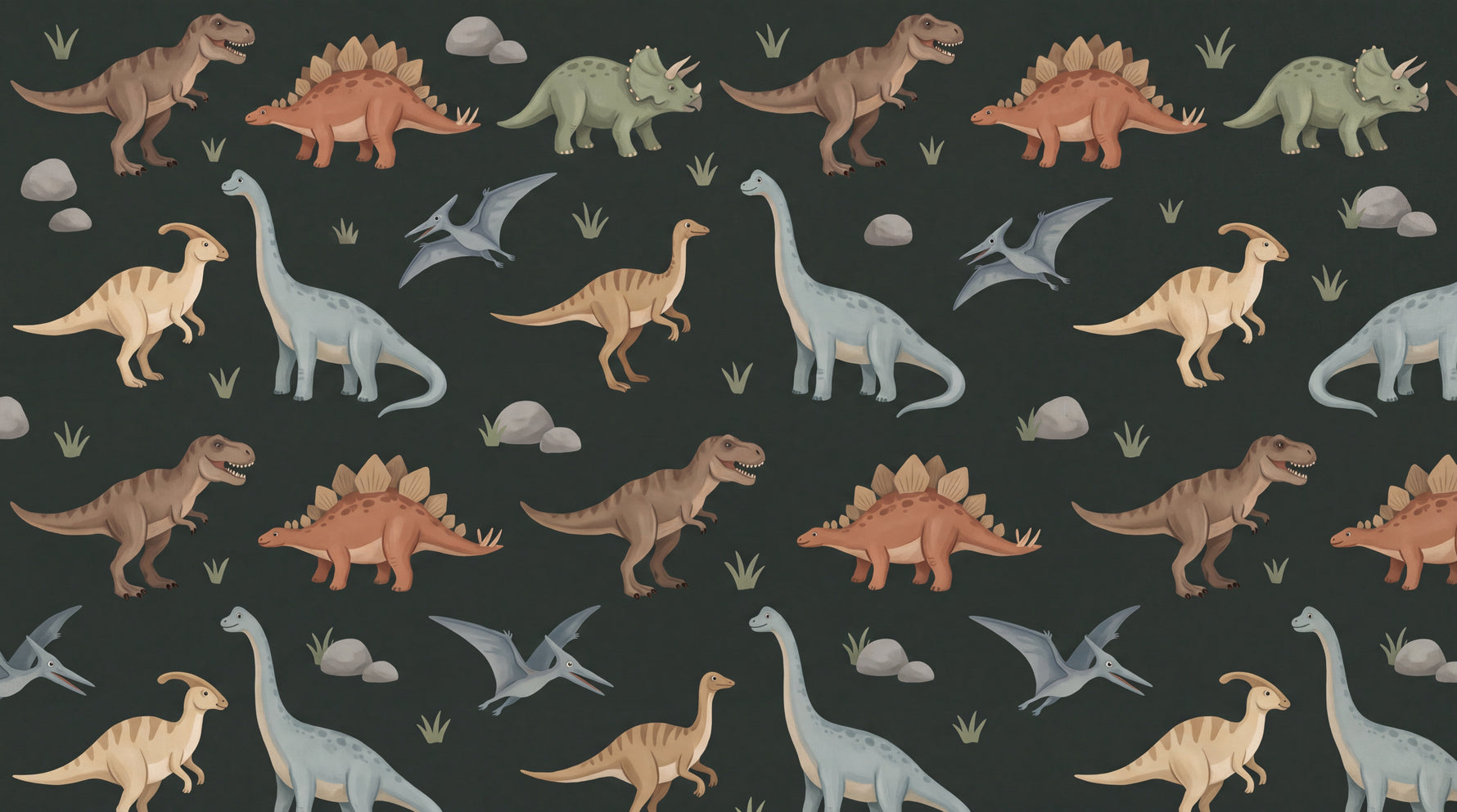 Little Explorer - Dark Dinosaur Wallpaper for Kids - Brown Nursery Peel and Stick Wall Mural - Design