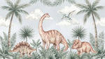 Little Explorer - Green Dinosaur Wallpaper for Kids - Pastel Nursery Jungle Palm Tree Tropical Peel and Stick Mural - Design