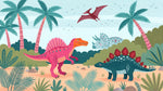 Little Explorer - Pink Dinosaur Wallpaper for Kids - Tropical Nursery Jungle Palm Tree Peel and Stick Mural - Design