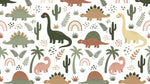 Little Roar - Green Dinosaur Wallpaper for Kids - Nursery Cactus Peel and Stick Wall Mural - Design