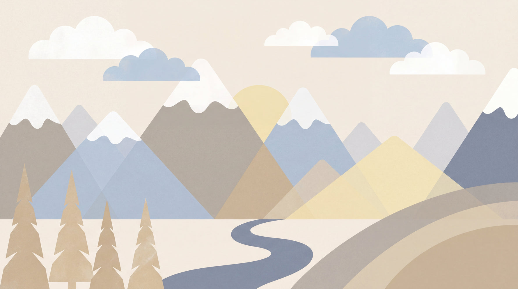 Little Summit - Beige Kids Wallpaper Mountain Nursery Peel and Stick Minimalist Geometric Landscape Scenery Mural - Design