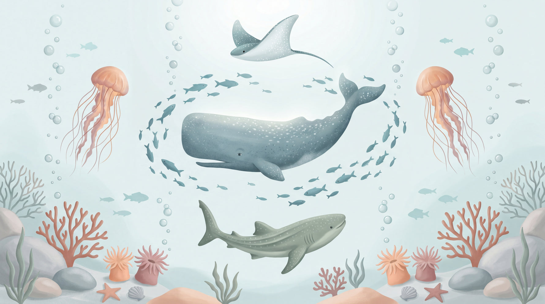 Little Tides - Pastel Nursery Wallpaper for Kids - Pastel Ocean Wallpaper Peel and Stick Sea Wave Mural - Design