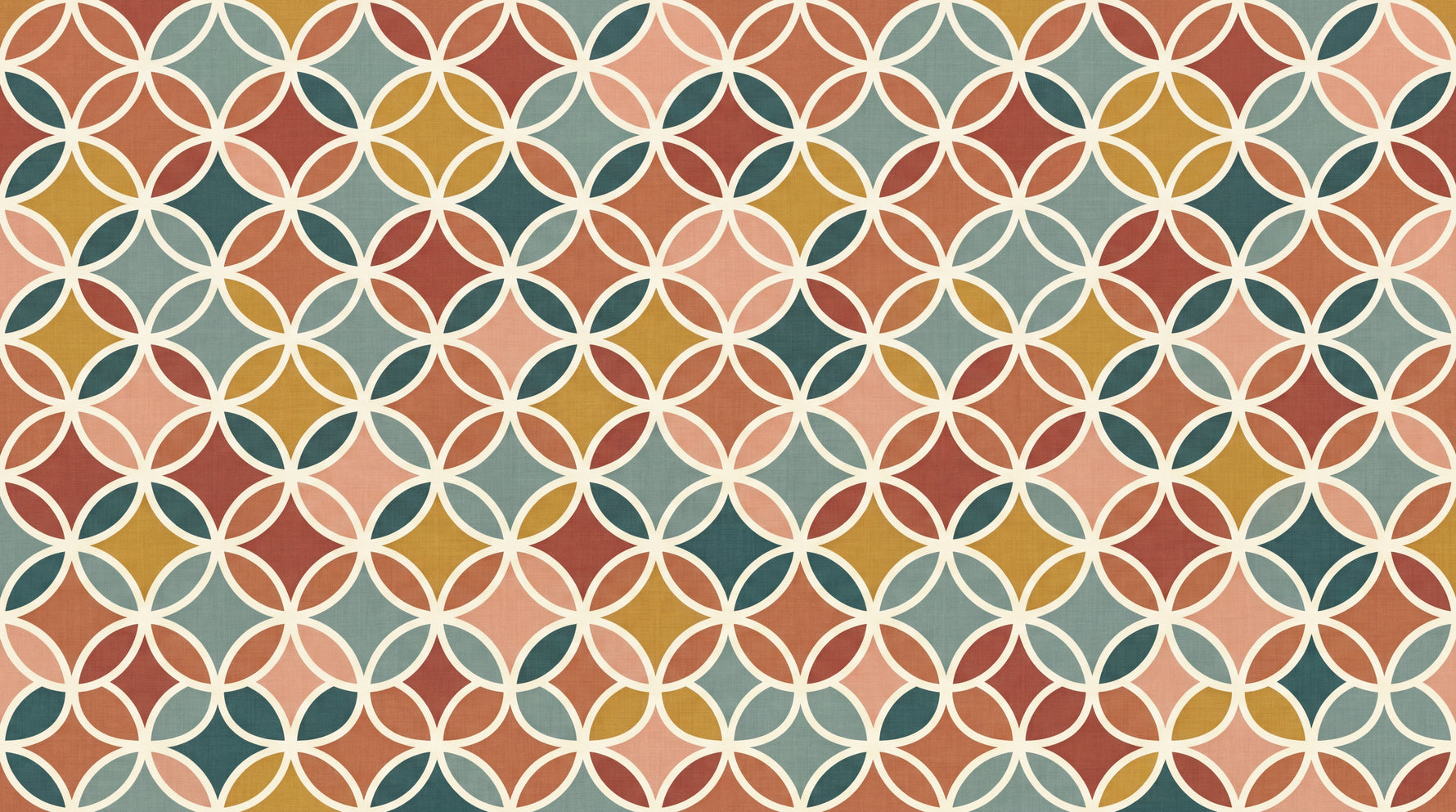 Looping Ember Mosaic Orange Geometric Wallpaper - Teal Retro Vintage Peel and Stick Mural - Design