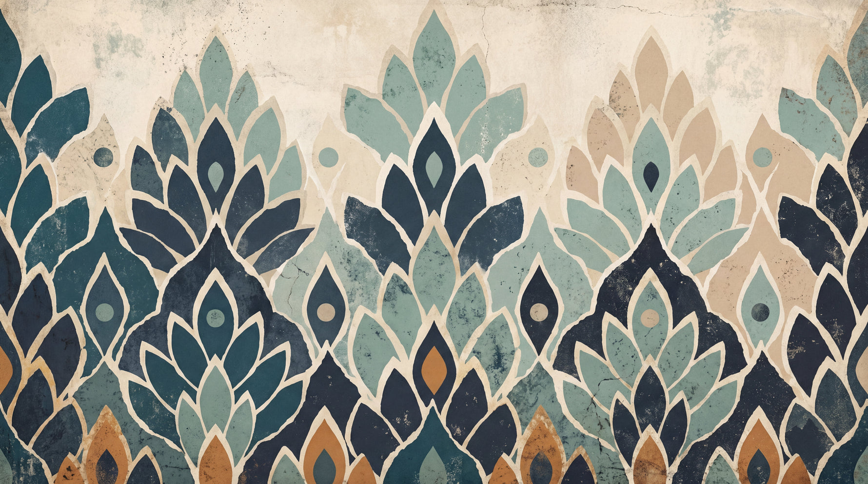 Lotus Mirage - Blue Geometric Wallpaper - Teal Damask Vintage Abstract Peel and Stick - Design