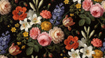 Lush Ebony Atelier - Dark Rose Wallpaper - Black Floral Vintage Pink Peel and Stick Wall Mural - Design