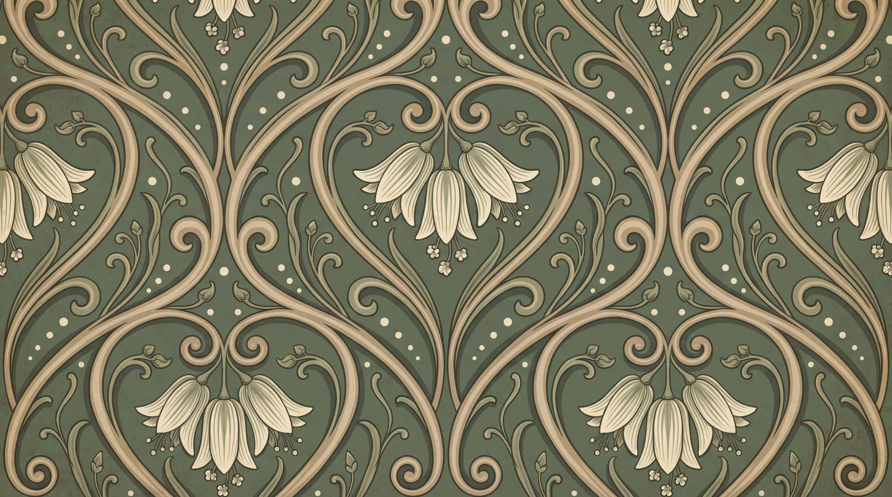 Lyrical Scrollsong Green Floral Wallpaper - Sage Green Damask Vintage Peel and Stick - Design