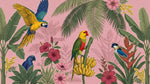 Mango Chorus Pink Tropical Wallpaper - Botanical Greenery Animal Leaf Wall Mural Peel and Stick - Design