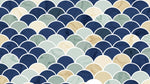Marbled Crests - Blue Art Deco Wallpaper - Navy Blue Sage Green Geometric Peel and Stick Mural - Design