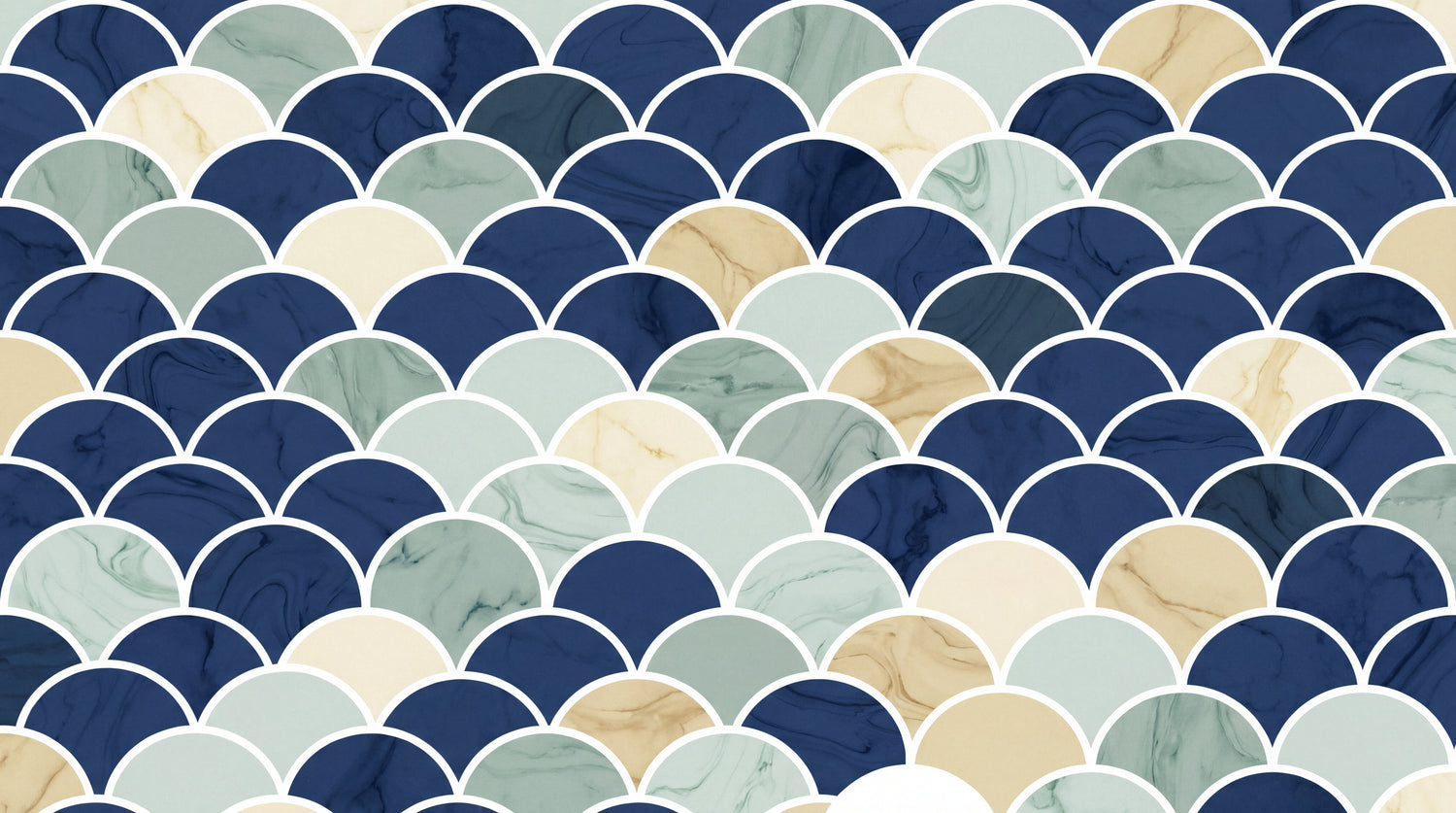 Marbled Crests - Blue Art Deco Wallpaper - Navy Blue Sage Green Geometric Peel and Stick Mural - Design