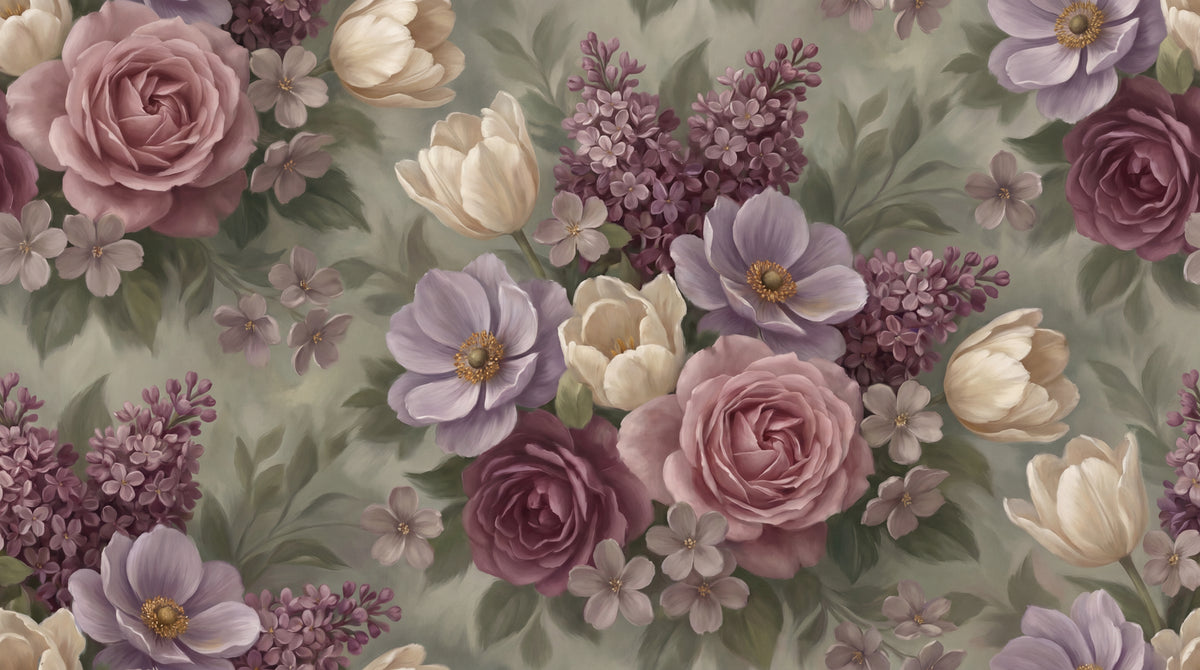 Mauve Chamber Pink Rose Wallpaper - Pink Floral Vintage Flower Peel and Stick Wall Mural - Design