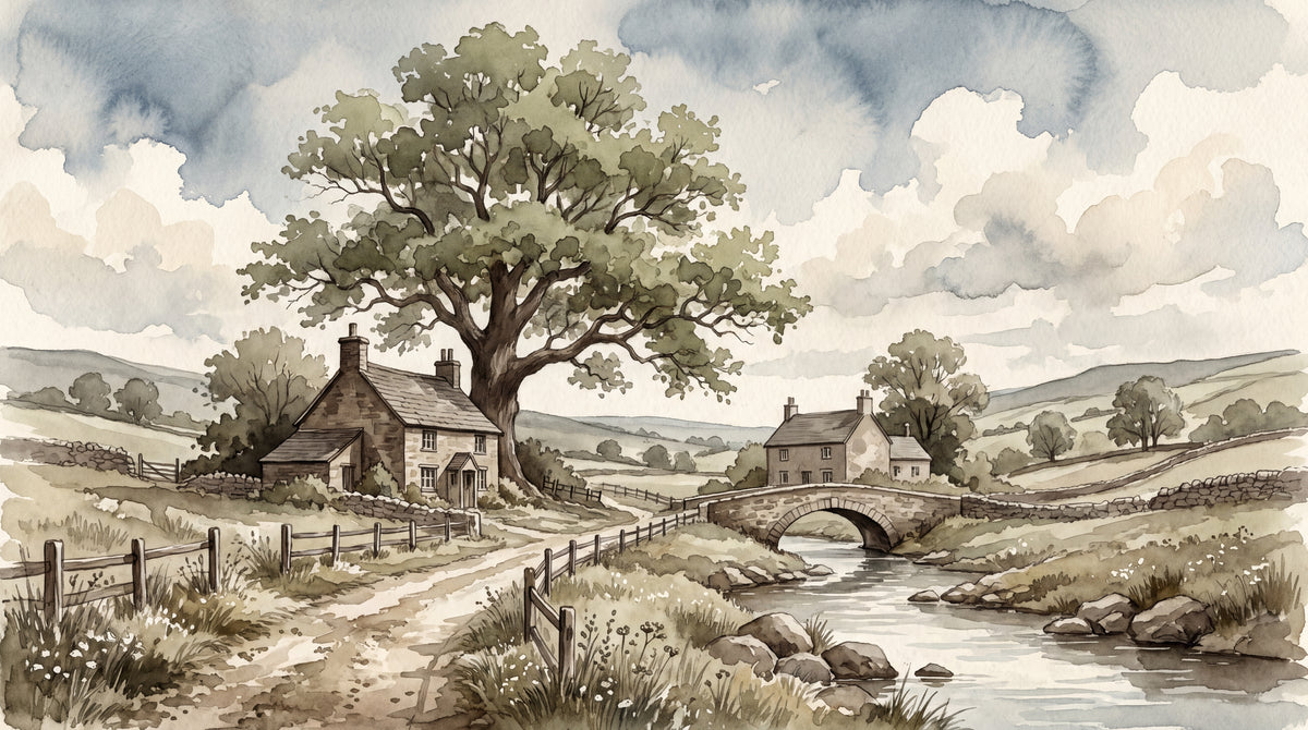 Meadow Brook Cottage Country Wallpaper - Beige Landscape Wallpaper Scenery Peel and Stick Wall Mural - Design