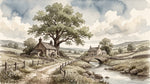 Meadow Brook Cottage Country Wallpaper - Beige Landscape Wallpaper Scenery Peel and Stick Wall Mural - Design