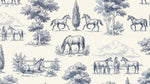 Meadow Canter Blue Horse Wallpaper - Navy Blue Vintage Animal Victorian Peel and Stick Mural - Design