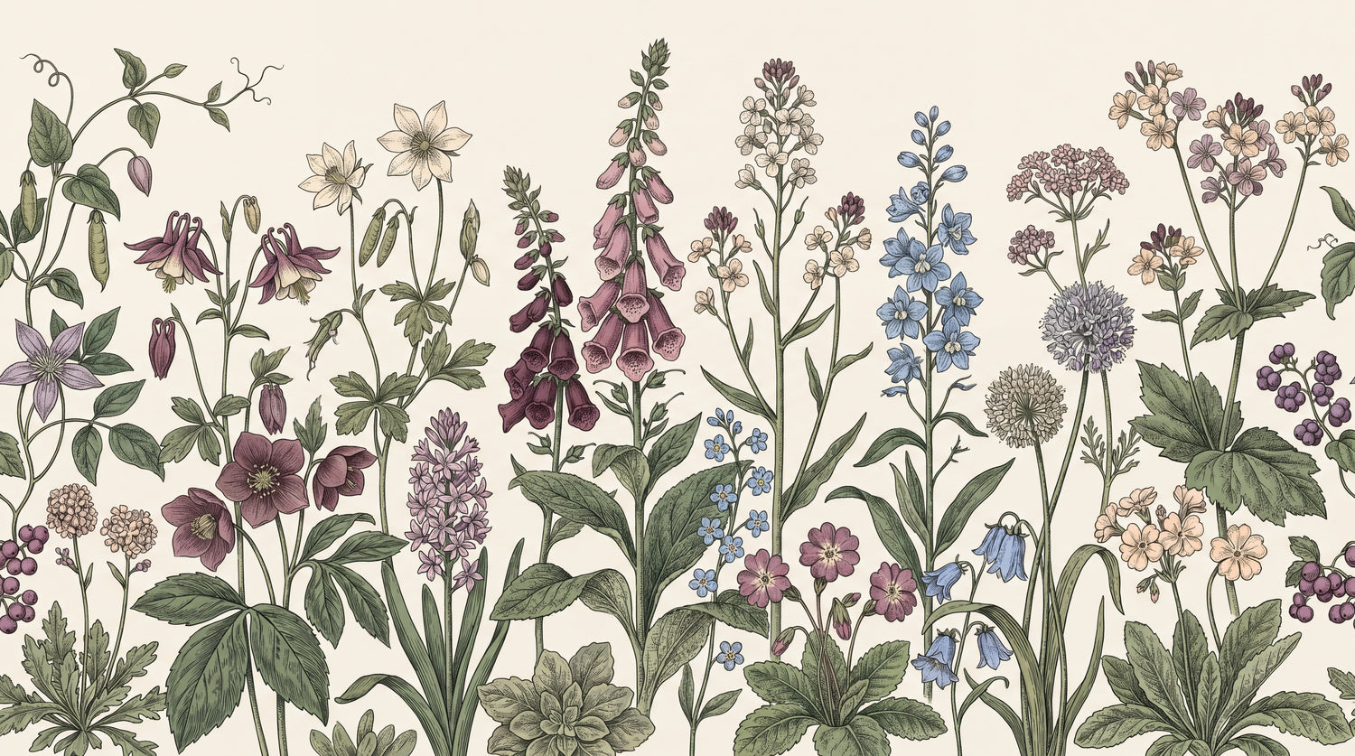 Meadowlark Botany Green Floral Wallpaper - Sage Green Flower Wall Mural Peel and Stick - Design