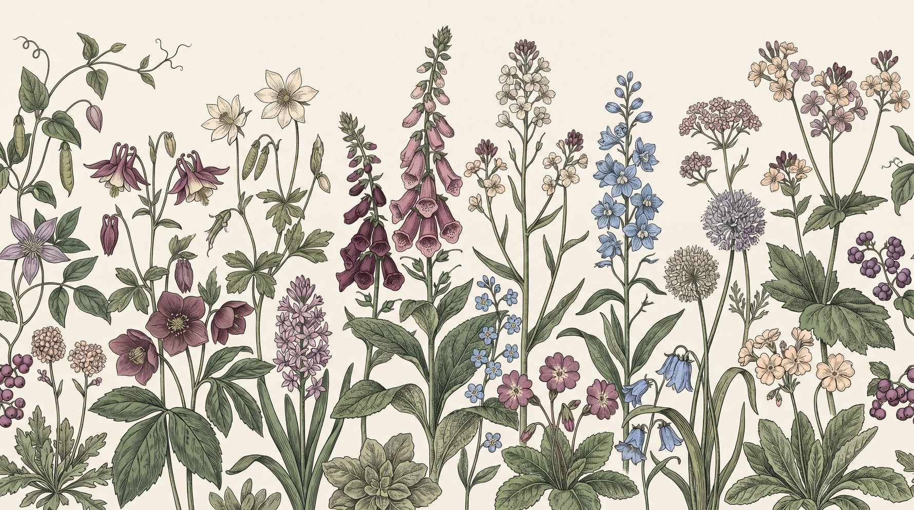 Meadowlark Botany Green Floral Wallpaper - Sage Green Flower Wall Mural Peel and Stick - Design