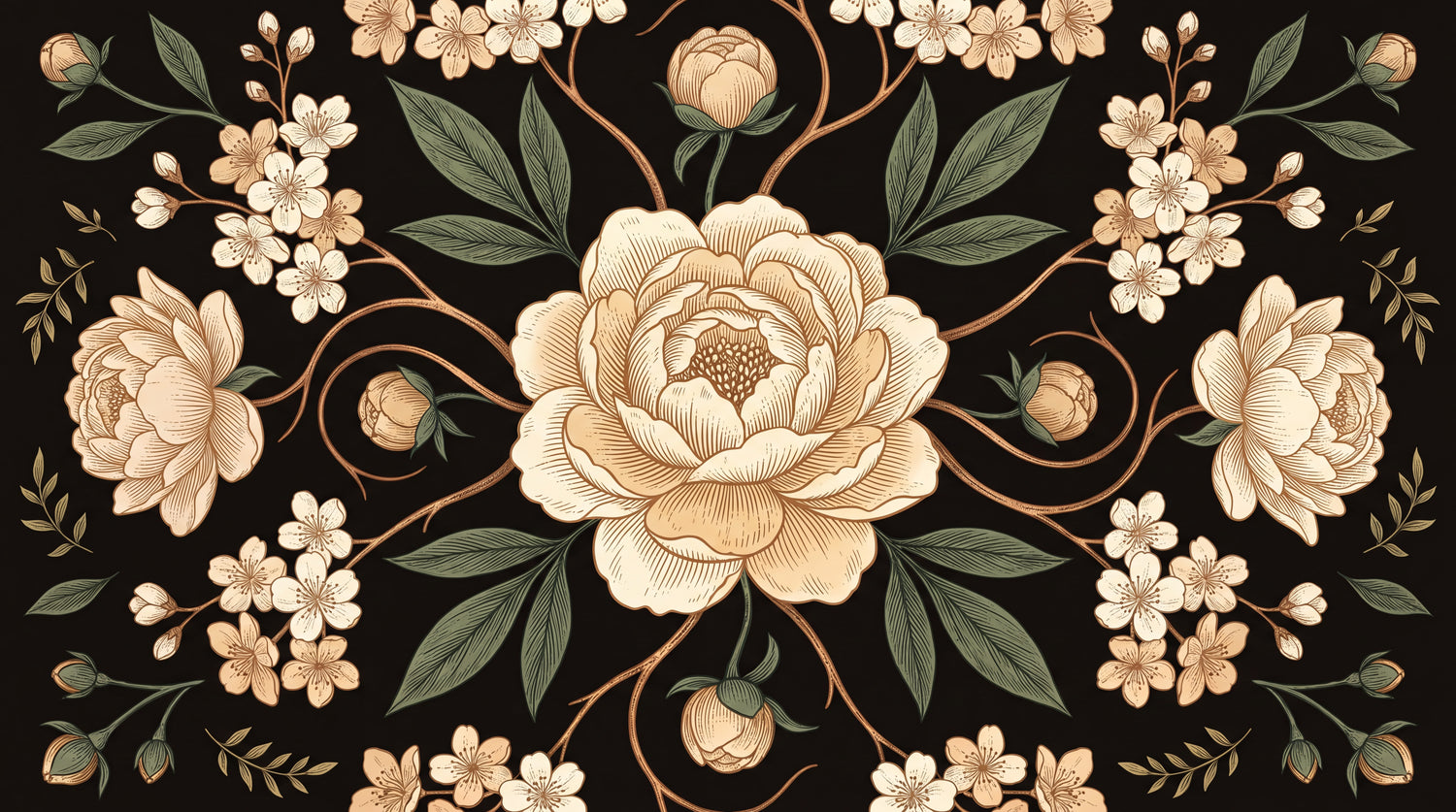 Midnight Conservatory Dark Victorian Wallpaper - Cream Floral Vintage Botanical Peel and Stick - Design