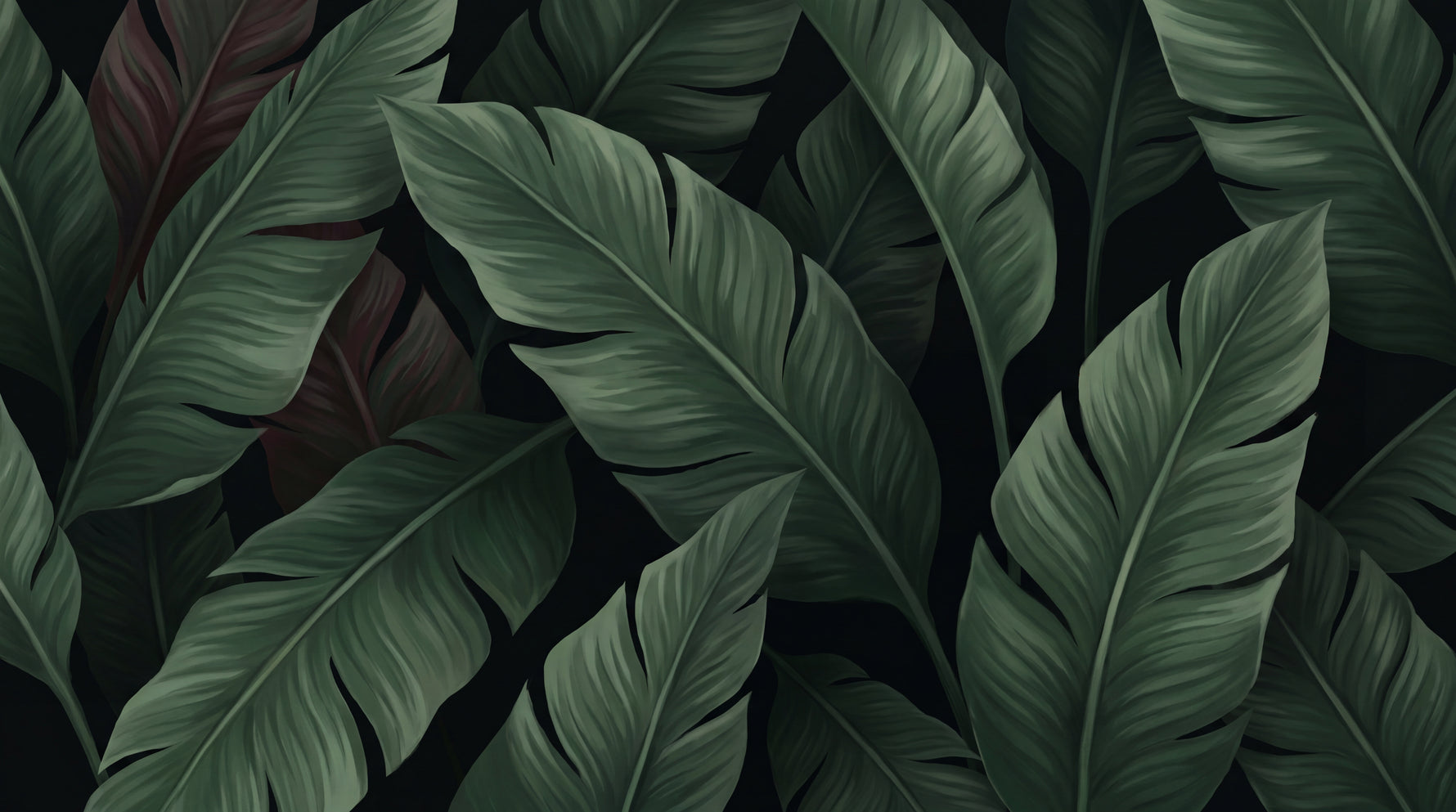 Midnight Frond Green Jungle Wallpaper - Dark Green Tropical Botanical Leaf Peel and Stick Mural - Design