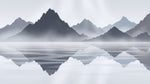 Mirrored Stillness Gray Mountain Wallpaper - Minimalist Landscape Scenery Rocky Peel and Stick Wall Mural - Design