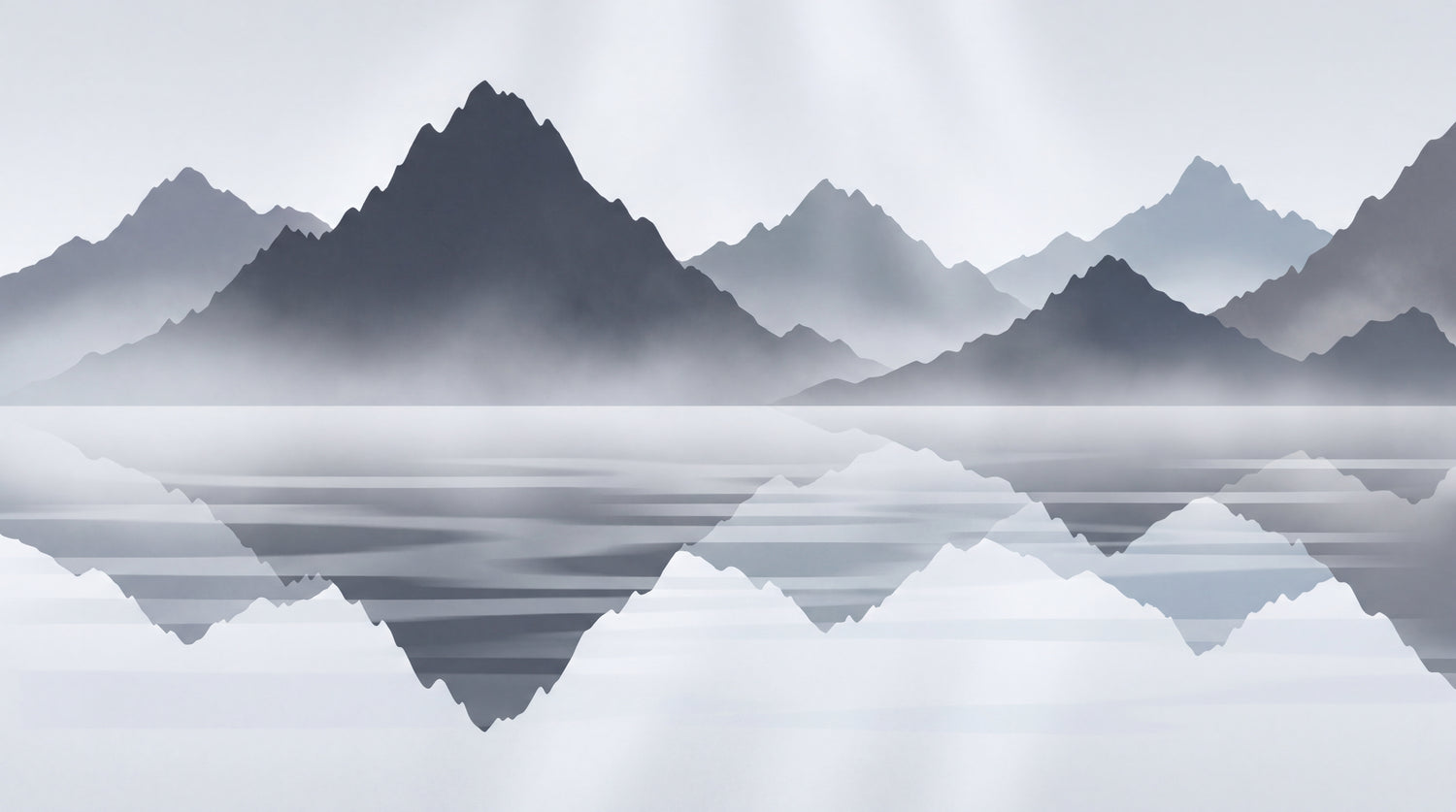 Mirrored Stillness Gray Mountain Wallpaper - Minimalist Landscape Scenery Rocky Peel and Stick Wall Mural - Design