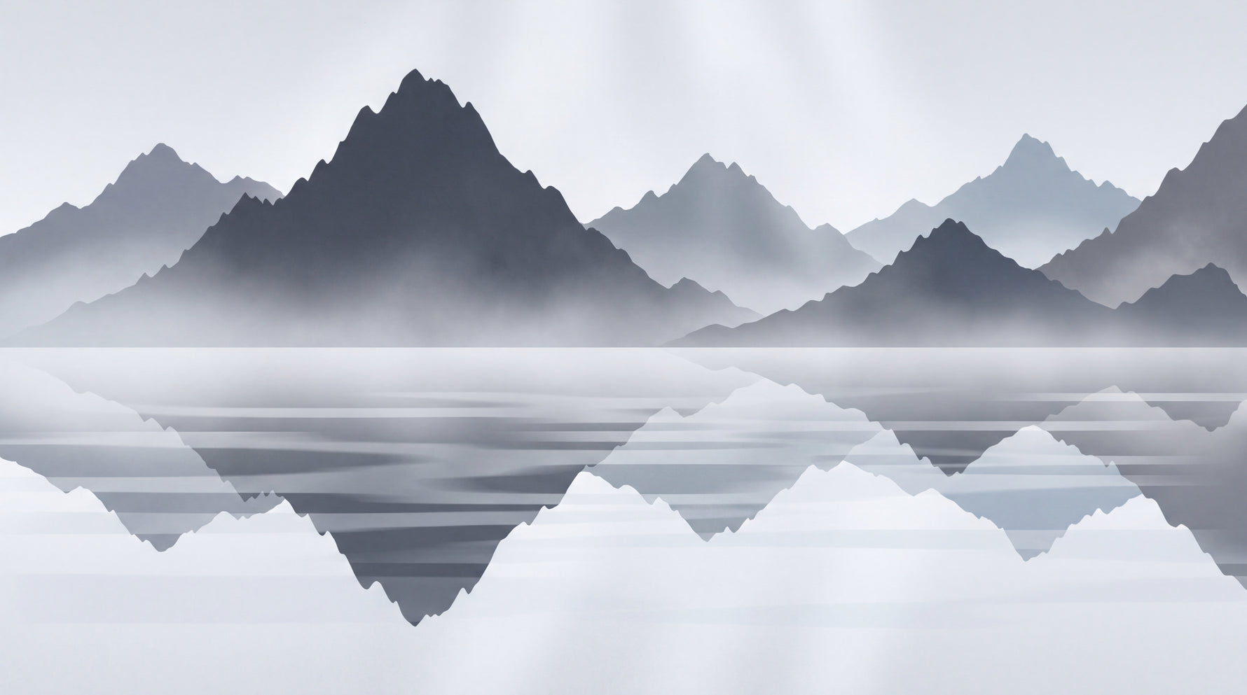 Mirrored Stillness Gray Mountain Wallpaper - Minimalist Landscape Scenery Rocky Peel and Stick Wall Mural - Design
