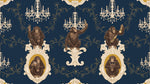 Mischief Soirée Blue Monkey Wallpaper - Navy Blue Damask Animal Wall Mural Peel and Stick - Design