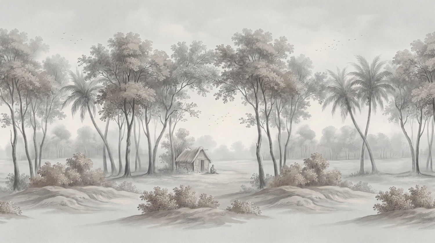 Misted Palms Gray Forest Wallpaper - Vintage Woodland Wall Mural Peel and Stick - Design