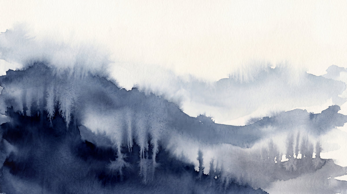 Misty Hollow - Blue Abstract Wallpaper - Navy Blue Landscape Scenery Minimalist Peel and Stick Wall Mural - Design