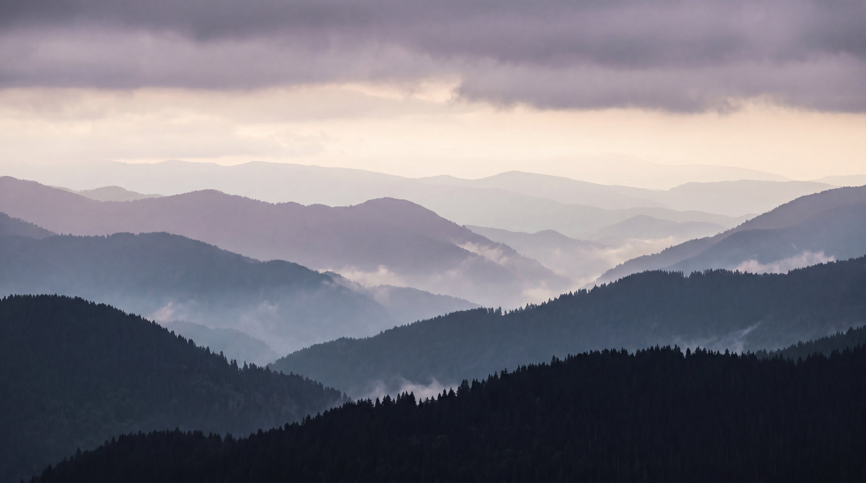 Misty Ridges - Gray Mountain Wallpaper - Moody Landscape Scenery Peel and Stick Wall Mural - Design