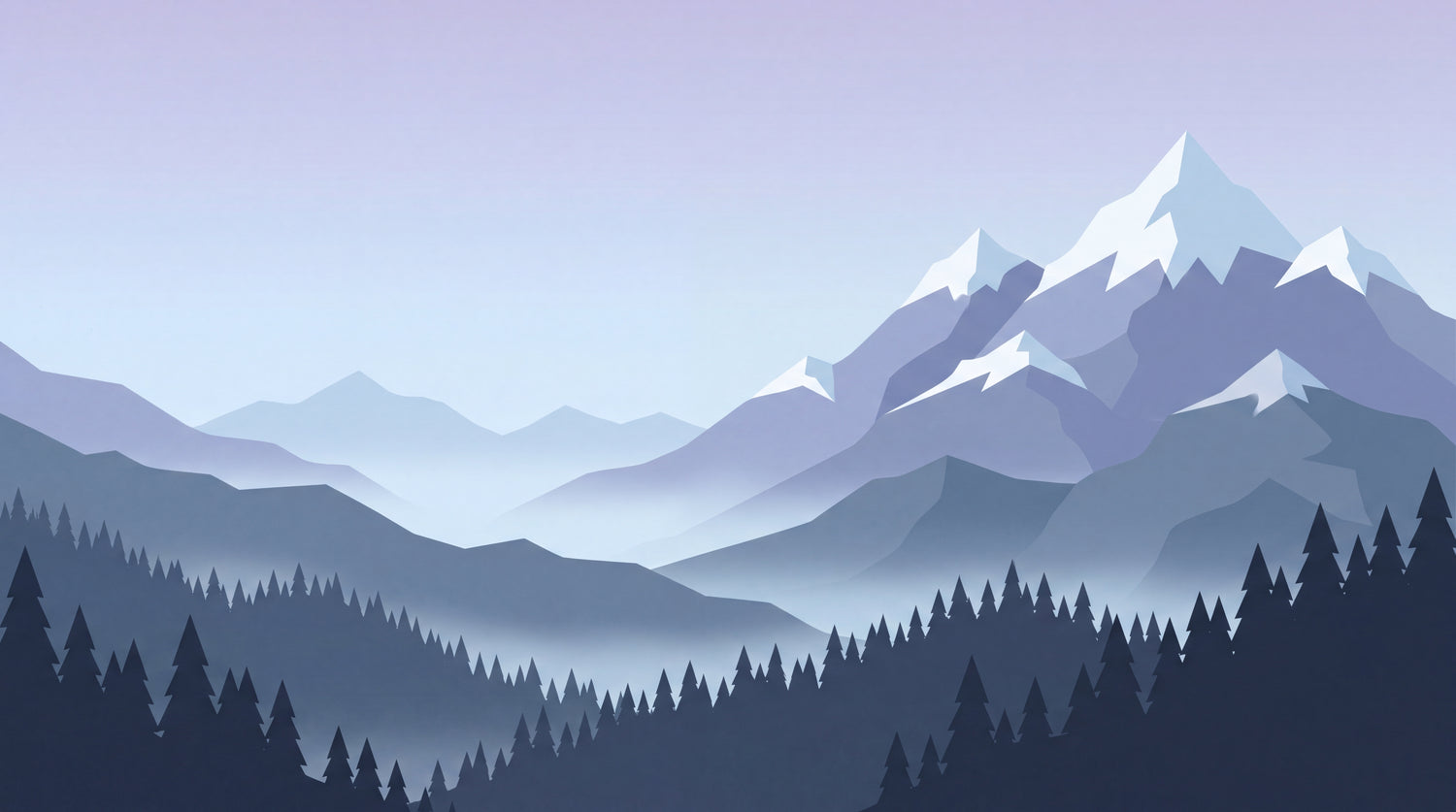 Misty Ridges - Purple Mountain Wallpaper - Minimalist Landscape Forest Scenery Peel and Stick - Design