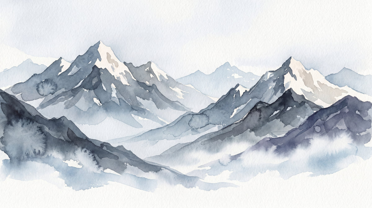 Misty Summit - Blue Mountain Wallpaper - Minimalist Landscape Scenery Rocky Peel and Stick Wall Mural - Design