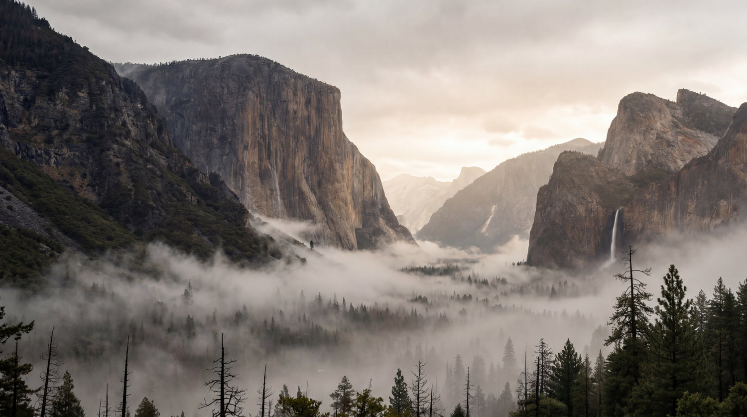 Misty Summit - Gray Mountain Wallpaper - Rocky Landscape Scenery Peel and Stick Wall Mural - Design