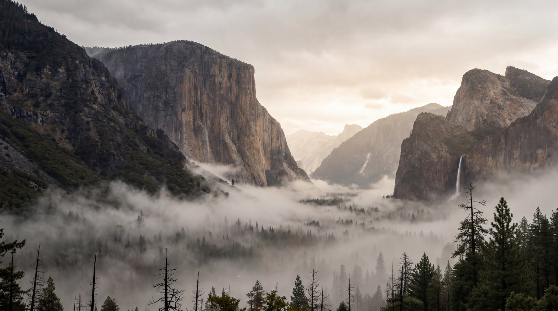 Misty Summit - Gray Mountain Wallpaper - Rocky Landscape Scenery Peel and Stick Wall Mural - Design