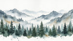 Misty Summit - Green Mountain Wallpaper Watercolor Forest Landscape Scenery Woodland Peel and Stick Mural - Design