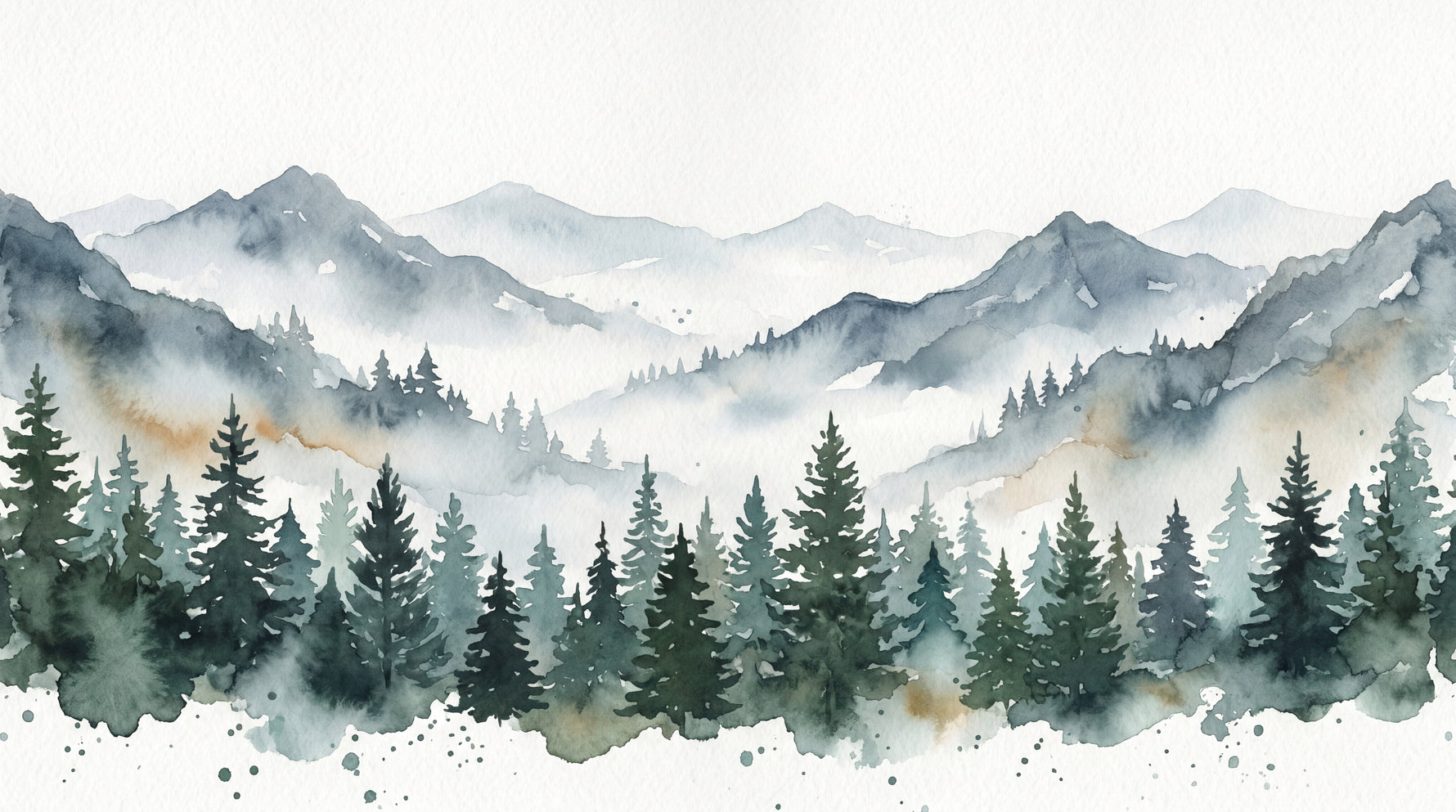 Misty Summit - Green Mountain Wallpaper Watercolor Forest Landscape Scenery Woodland Peel and Stick Mural - Design