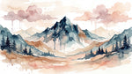 Misty Summit - Pastel Mountain Wallpaper - Watercolor Scenery Landscape Rocky Peel and Stick Wall Mural - Design