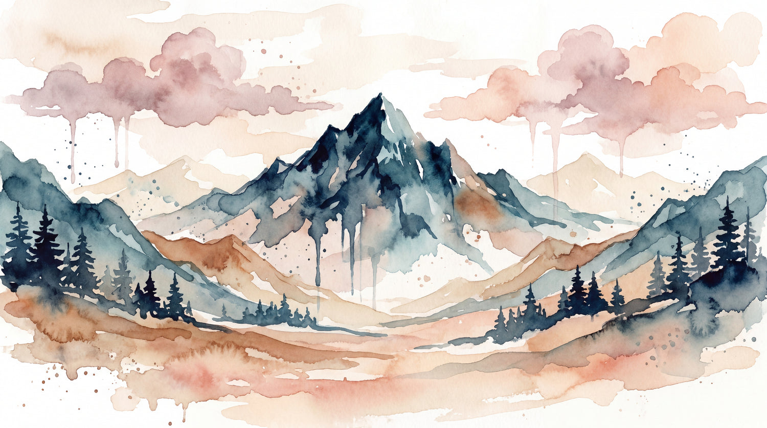 Misty Summit - Pastel Mountain Wallpaper - Watercolor Scenery Landscape Rocky Peel and Stick Wall Mural - Design