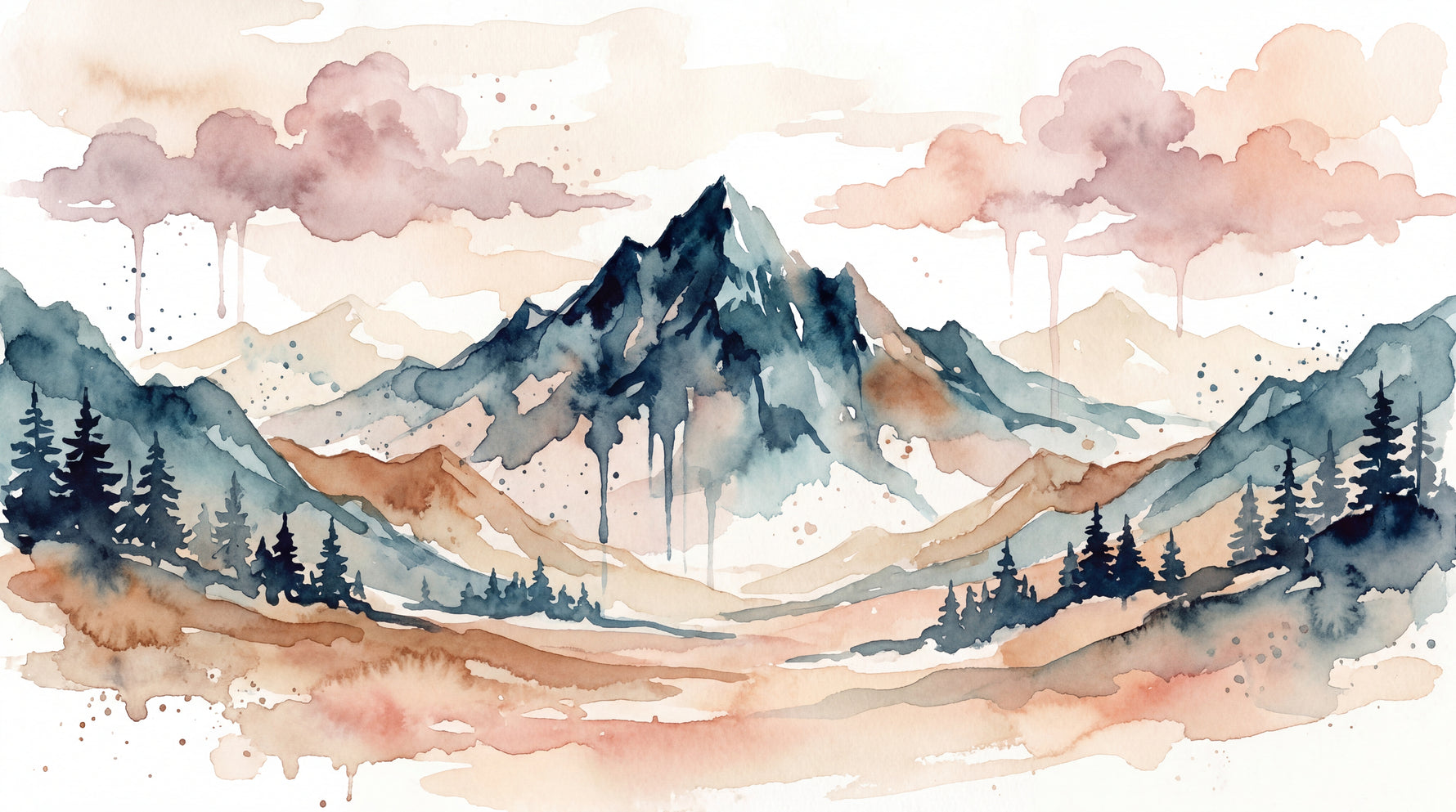 Misty Summit - Pastel Mountain Wallpaper - Watercolor Scenery Landscape Rocky Peel and Stick Wall Mural - Design