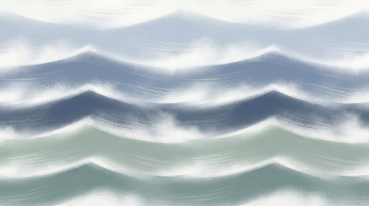 Misty Tides - Blue Ocean Wallpaper - Sea Wave Watercolor Peel and Stick Wall Mural - Design