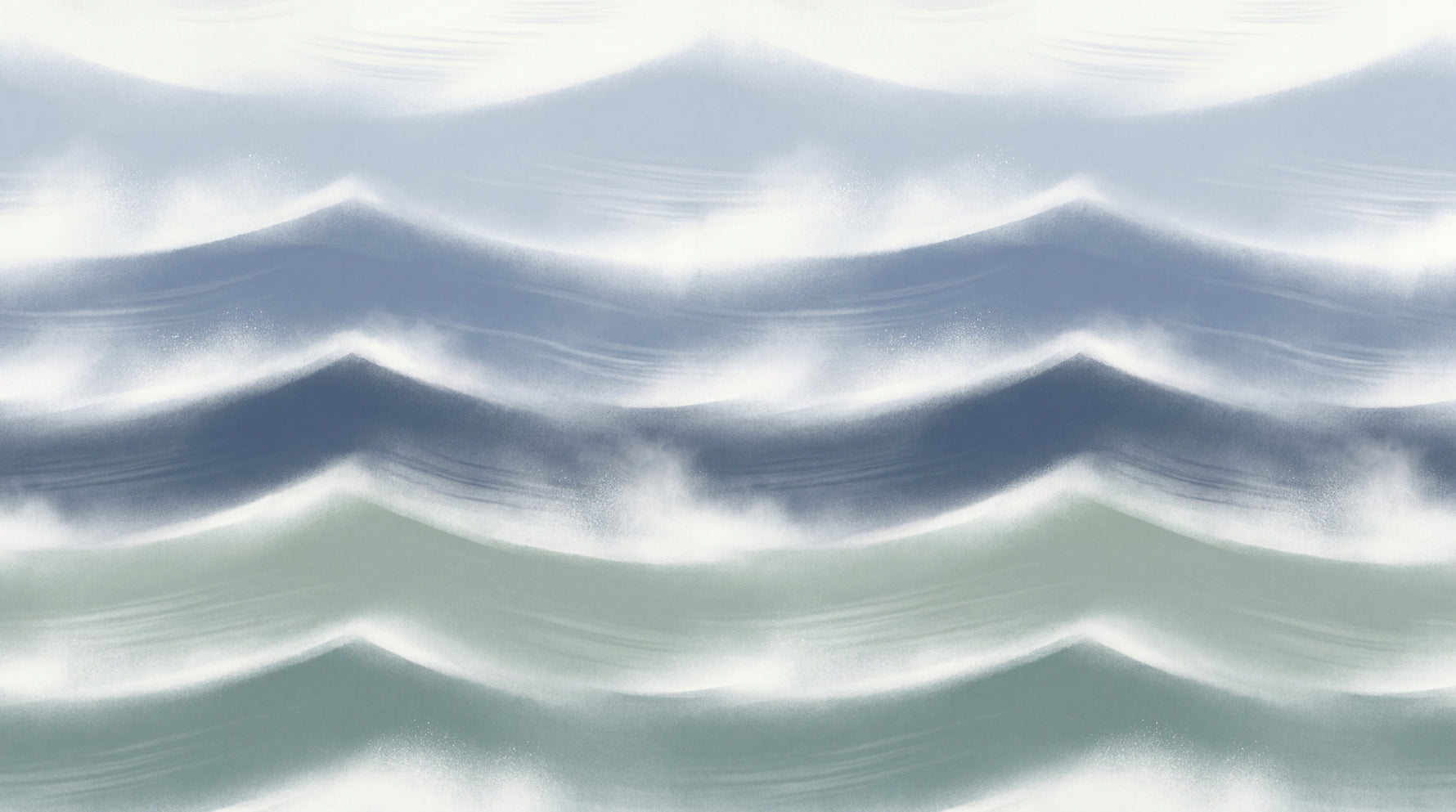 Misty Tides - Blue Ocean Wallpaper - Sea Wave Watercolor Peel and Stick Wall Mural - Design