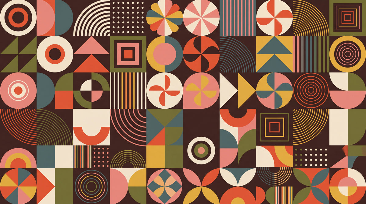 Modular Compass Brown Geometric Wallpaper - Retro Abstract Minimalist Mid-Century Peel and Stick Wall Mural - Design