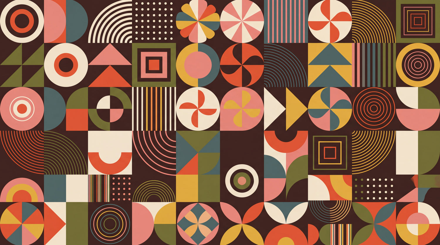 Modular Compass Brown Geometric Wallpaper - Retro Abstract Minimalist Mid-Century Peel and Stick Wall Mural - Design