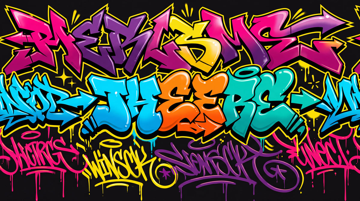 Molten Tag - Purple Graffiti Wallpaper - Bold Black Maximalist Street Art Peel and Stick - Design