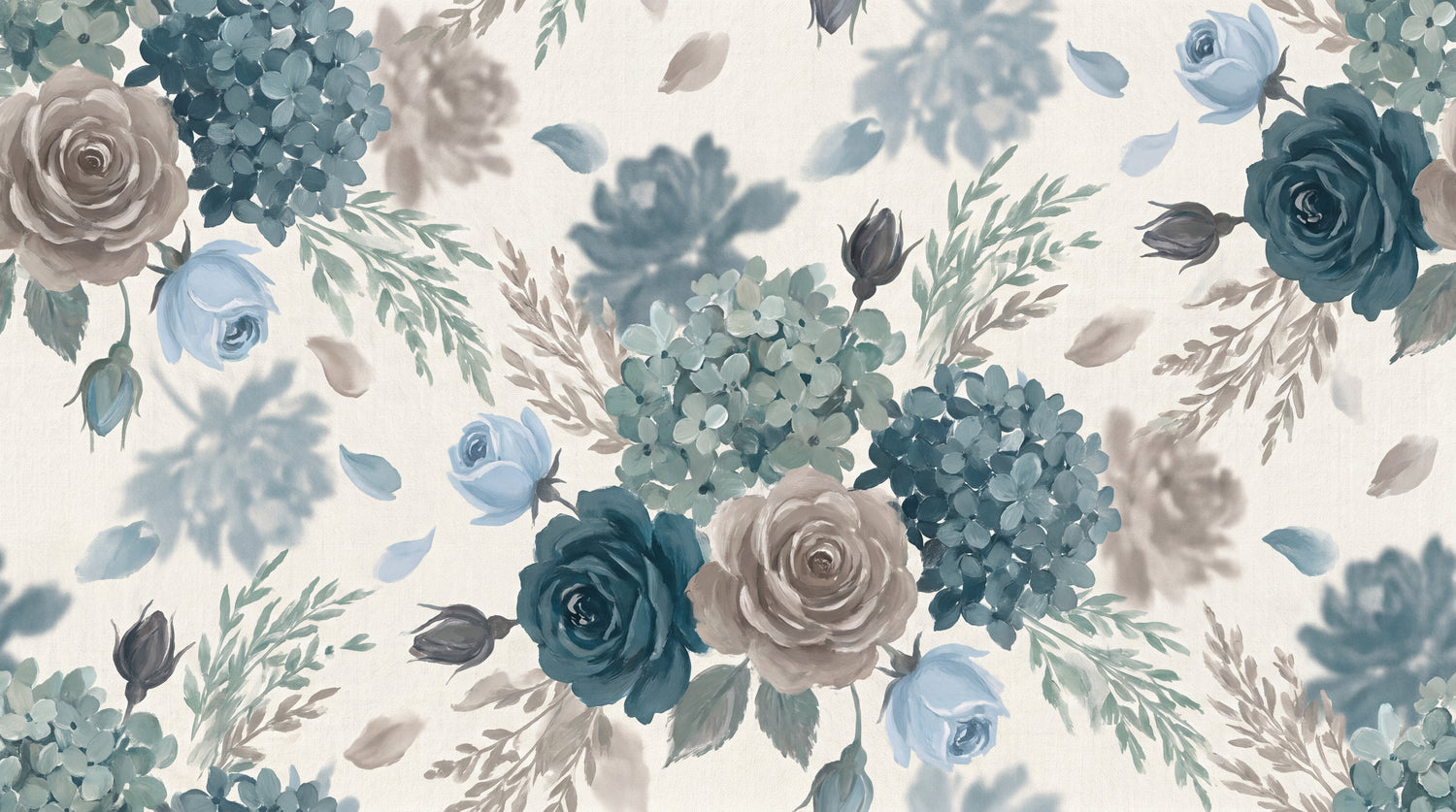 Moonlit Petalfall Blue Floral Wallpaper - Navy Blue Rose Wallpaper Peel and Stick - Design