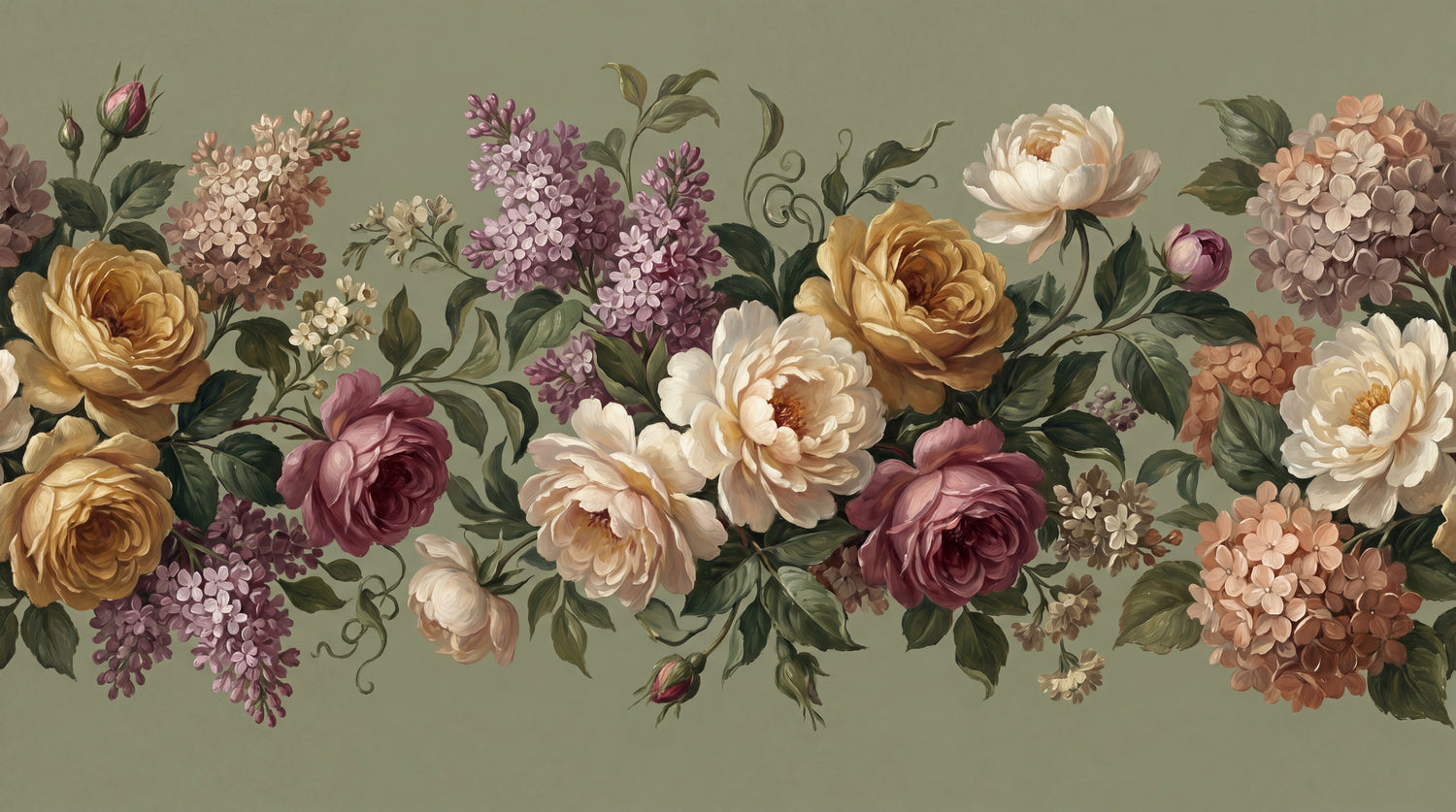 Mossglass Pastorale Green Floral Wallpaper - Dark Green Vintage Rose Flower Peel and Stick Mural - Design
