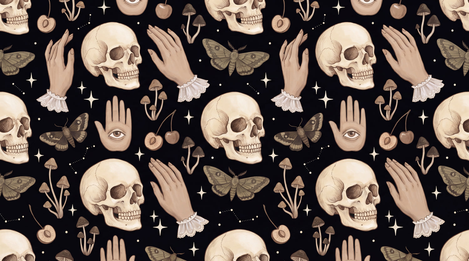 Moth Reliquary Dark Gothic Wallpaper - Dark Skull Vintage Peel and Stick Wall Mural - Design