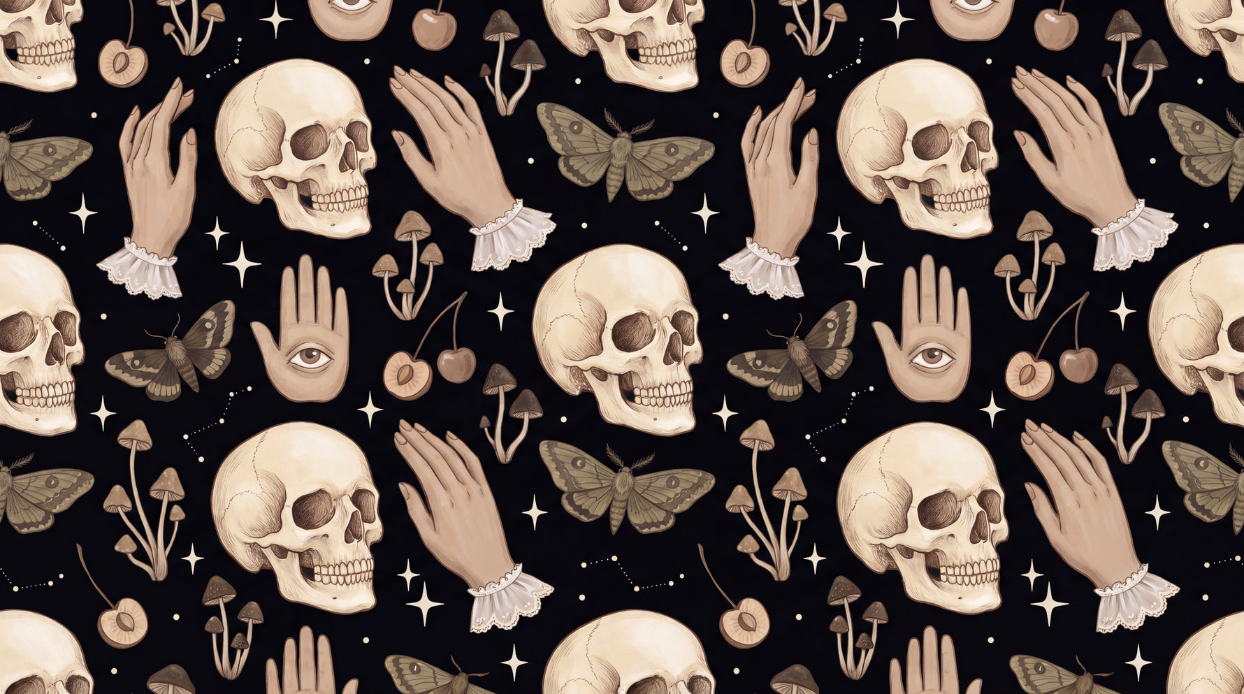 Moth Reliquary Dark Gothic Wallpaper - Dark Skull Vintage Peel and Stick Wall Mural - Design